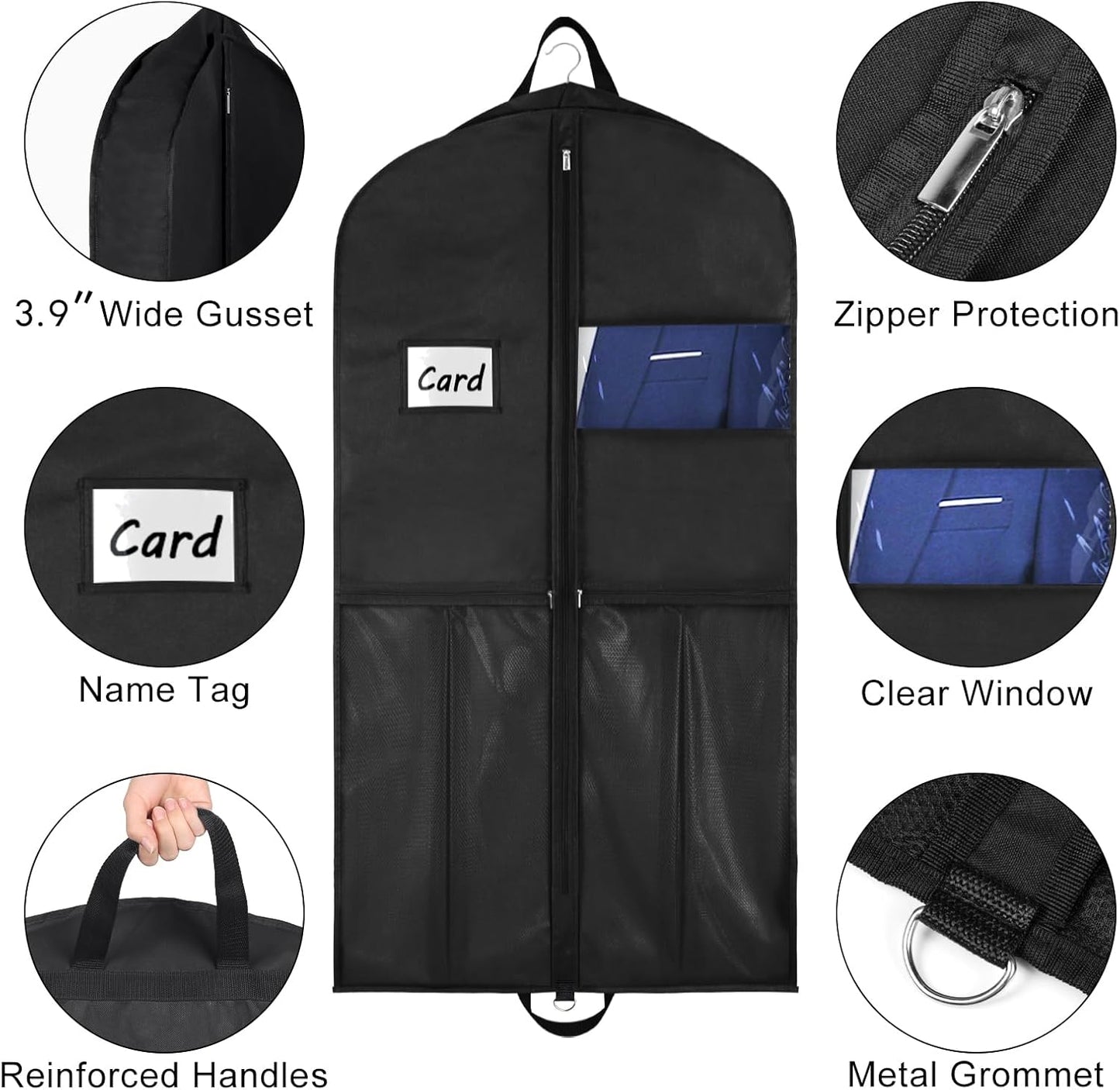 Garment Bags for Hanging Clothes Travel 43" Suit Bags for Closet Storage with Pockets Breathable Clothes Bags for Travel, Clothes,Suits,T-Shirts and Jackets with PVC Card Holder（2 Pack）