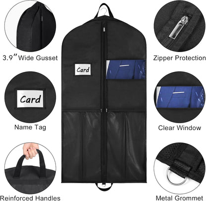 Garment Bags for Hanging Clothes Travel 43" Suit Bags for Closet Storage with Pockets Breathable Clothes Bags for Travel, Clothes,Suits,T-Shirts and Jackets with PVC Card Holder（2 Pack）