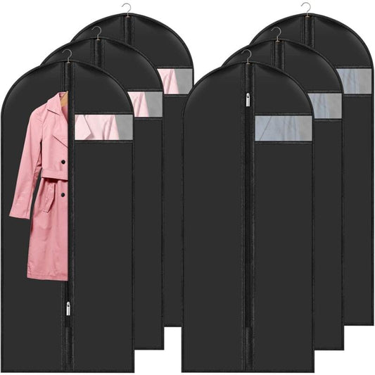 Black zippered hanging garment covers with clear front window, pack of 6.