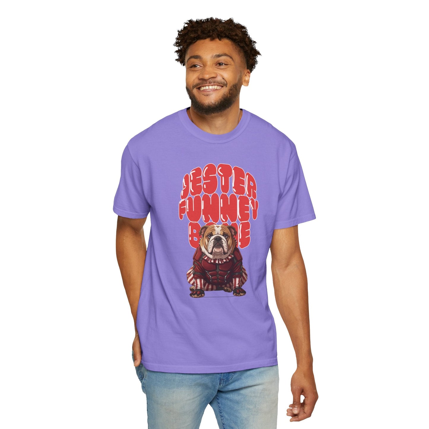 MissChiff Tees Bulldog Jester Graphic T-Shirt | Funny Bone Retro Dog Tee  Unisex Comfort Colors