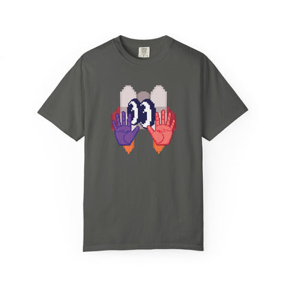 Retro Pixel Mechanical Hands Graphic Tee Garment Dyed Pixel Art Streetwear Shirt  Designed by Aprasi  S to 3XL