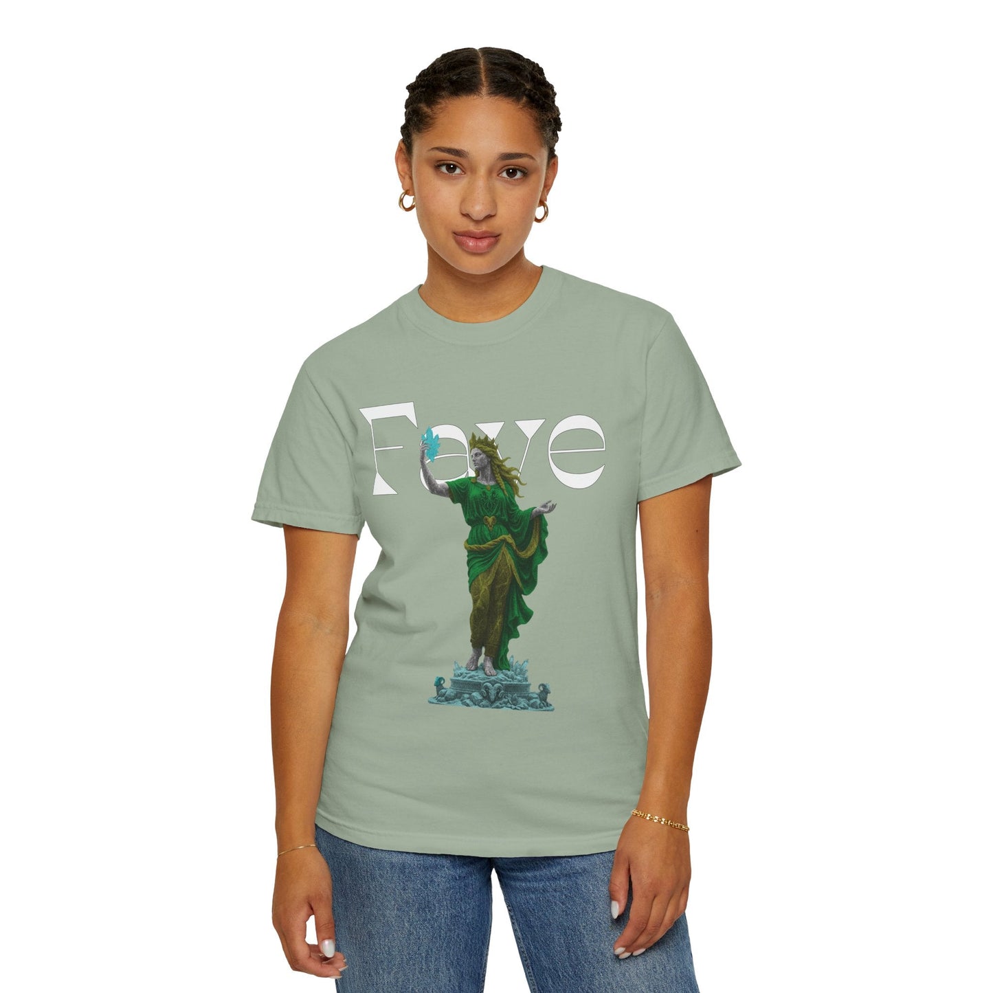 Faye Dark Fantasy Graphic Tee | Crystal Goddess Statue Shirt