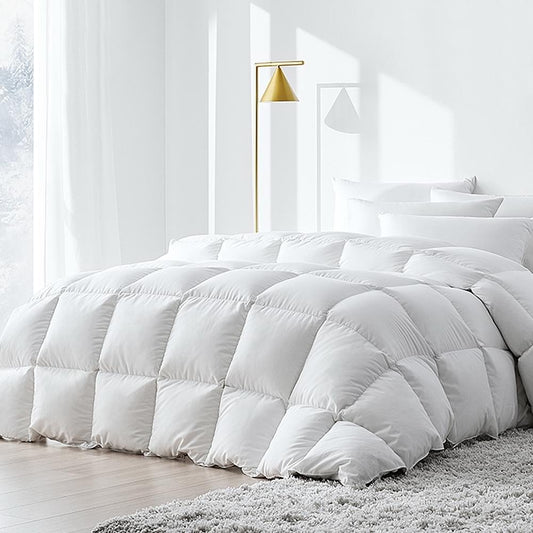 Giselle Bedding super king duck down feather quilt, white, box-stitched baffles
