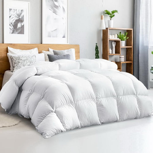 White goose down feather quilt, super king size, thick baffle stitch bedding cover