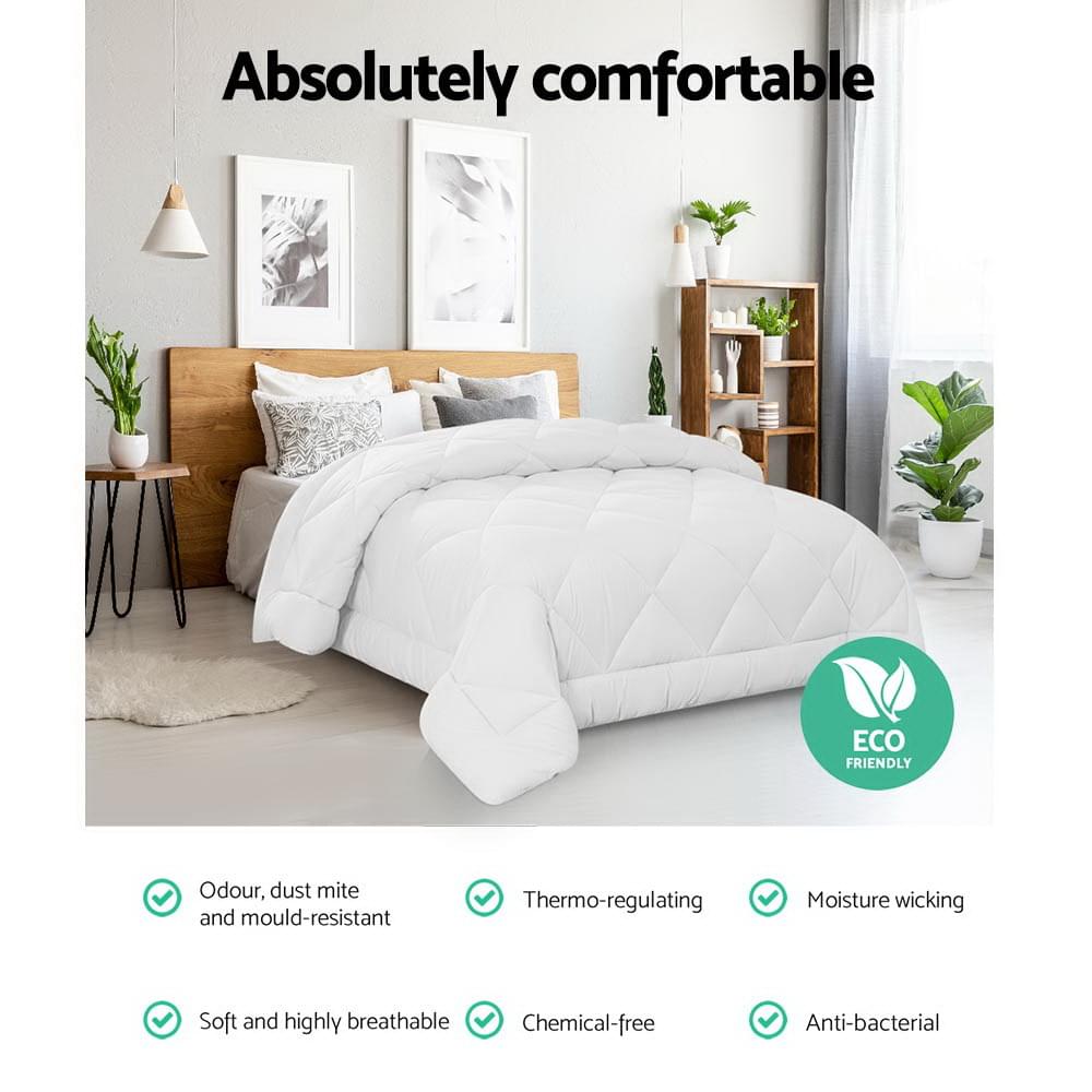 Microfibre bamboo quilt, white, diamond-stitched comforter with matching pillow