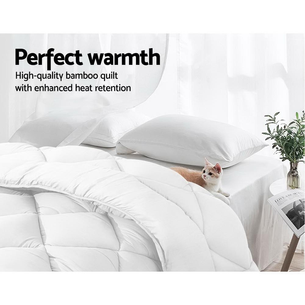 Bamboo microfibre quilt, white, thick baffle quilting with pillows
