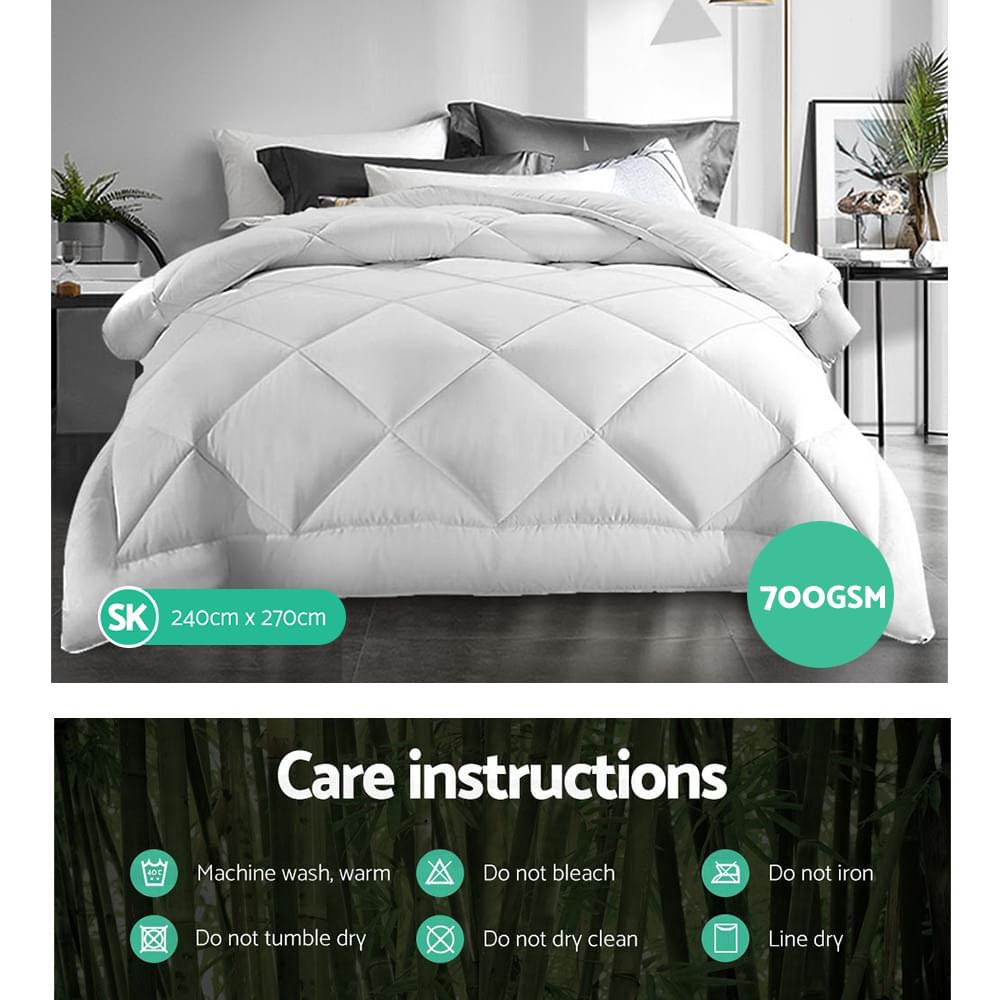Super king microfibre bamboo quilt, white, diamond quilted top and drape