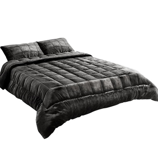 Charcoal faux mink king quilt with quilted diamond pattern and thick padded edge