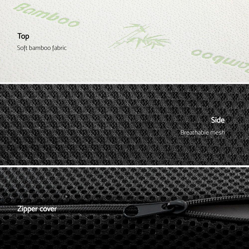 Bamboo foam mattress cover close-up: breathable black mesh and zipper