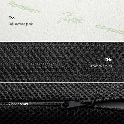 Bamboo foam mattress cover close-up: breathable black mesh and zipper