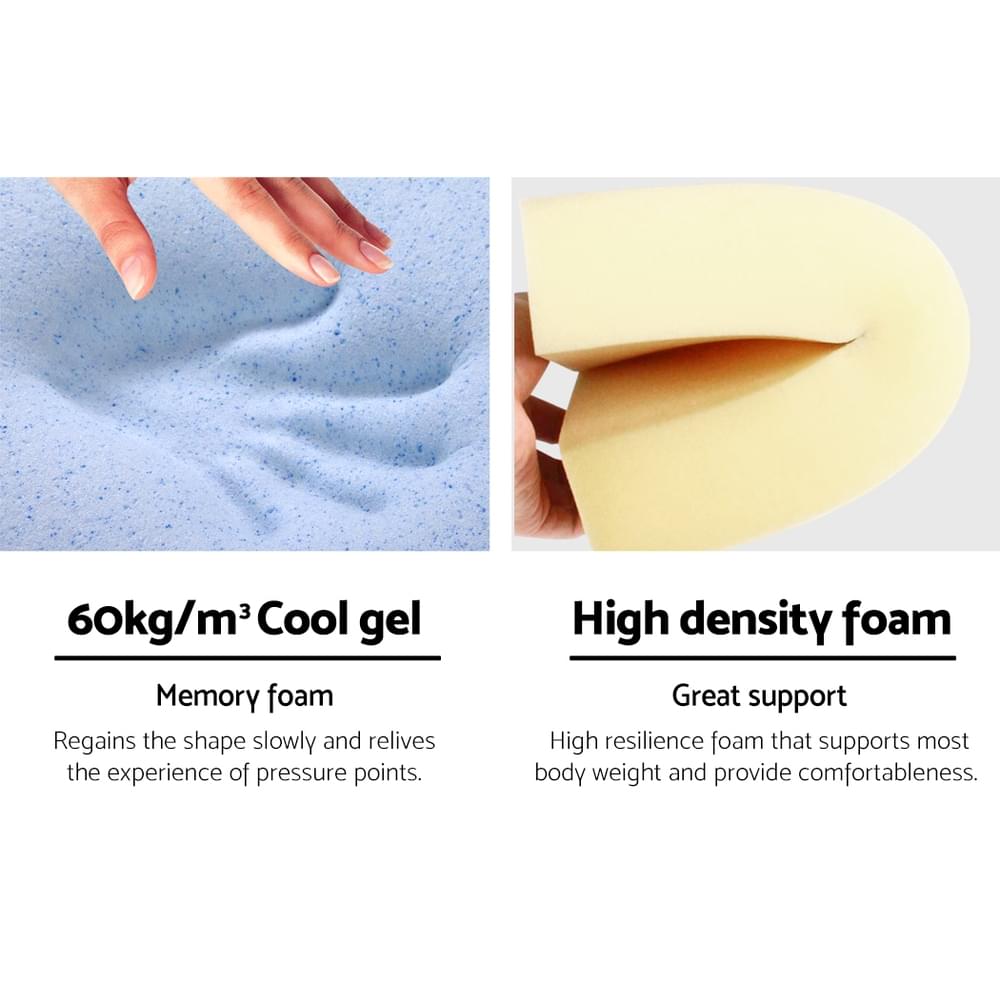 Foam layers shown: cool gel memory foam and high-density foam support