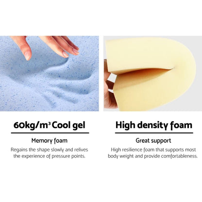 Foam layers shown: cool gel memory foam and high-density foam support