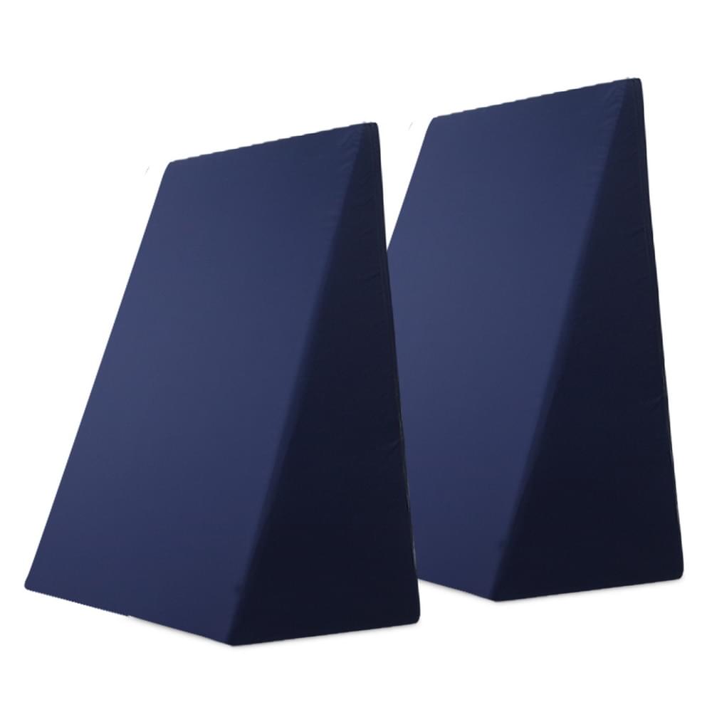 Pair of blue wedge pillows, two pieces shown side by side