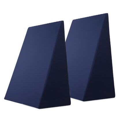 Pair of blue wedge pillows, two pieces shown side by side