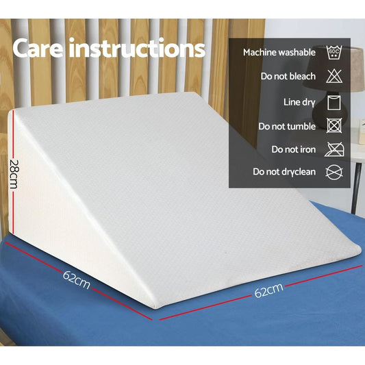 White wedge pillow set with angled foam support and smooth wedge shape