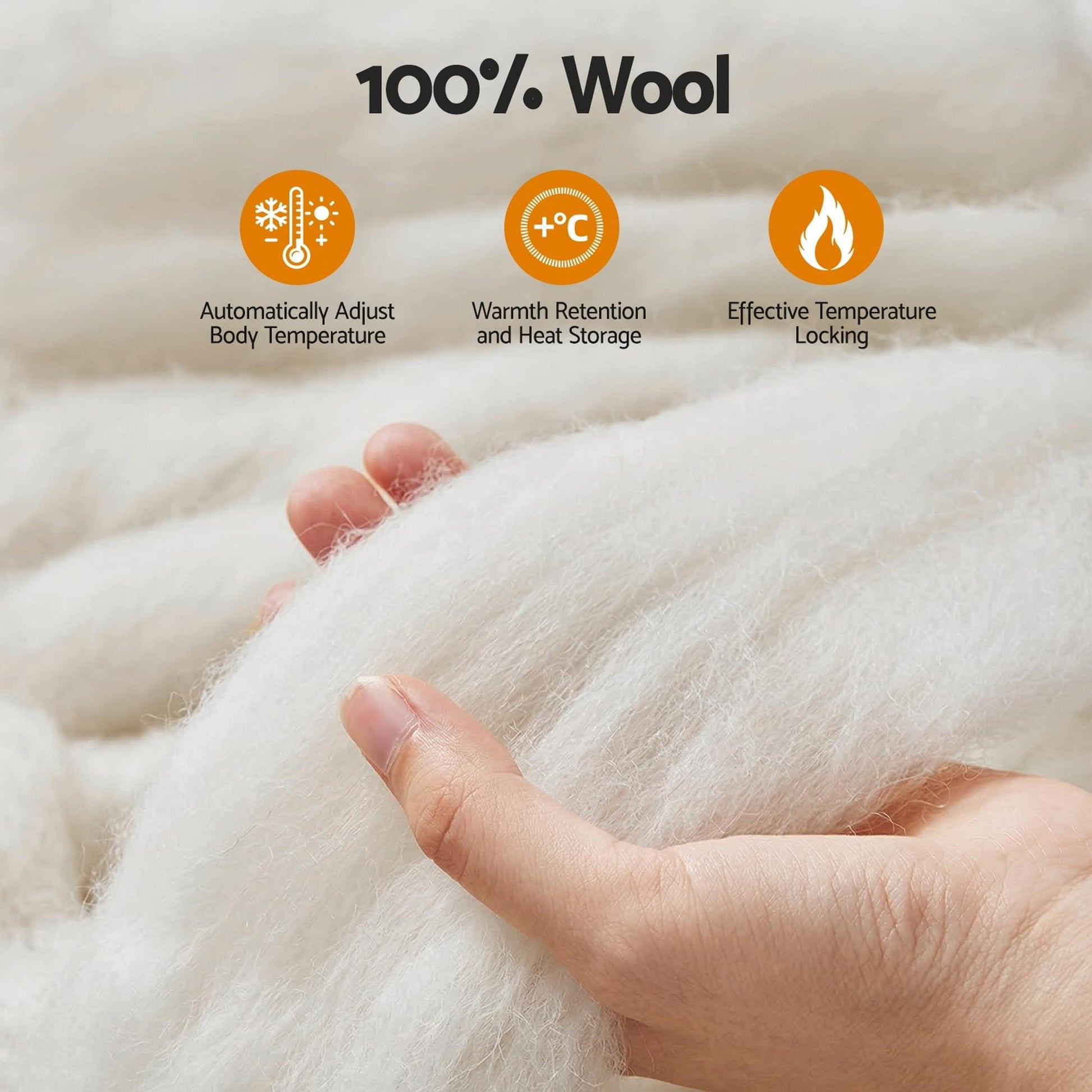 White wool filling quilt close-up showing fluffy loft inside the baffle structure