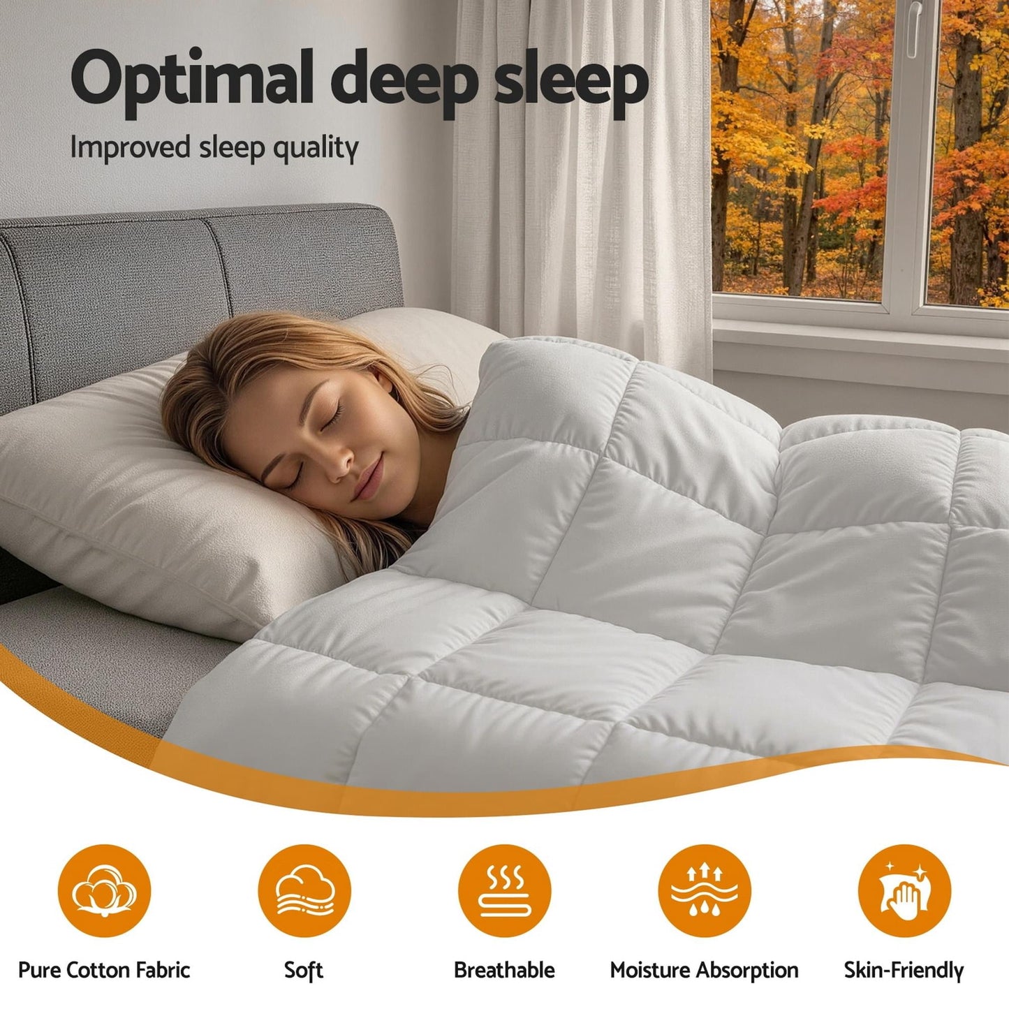 White quilt covering a sleeping person, with puffy box-baffle insulation
