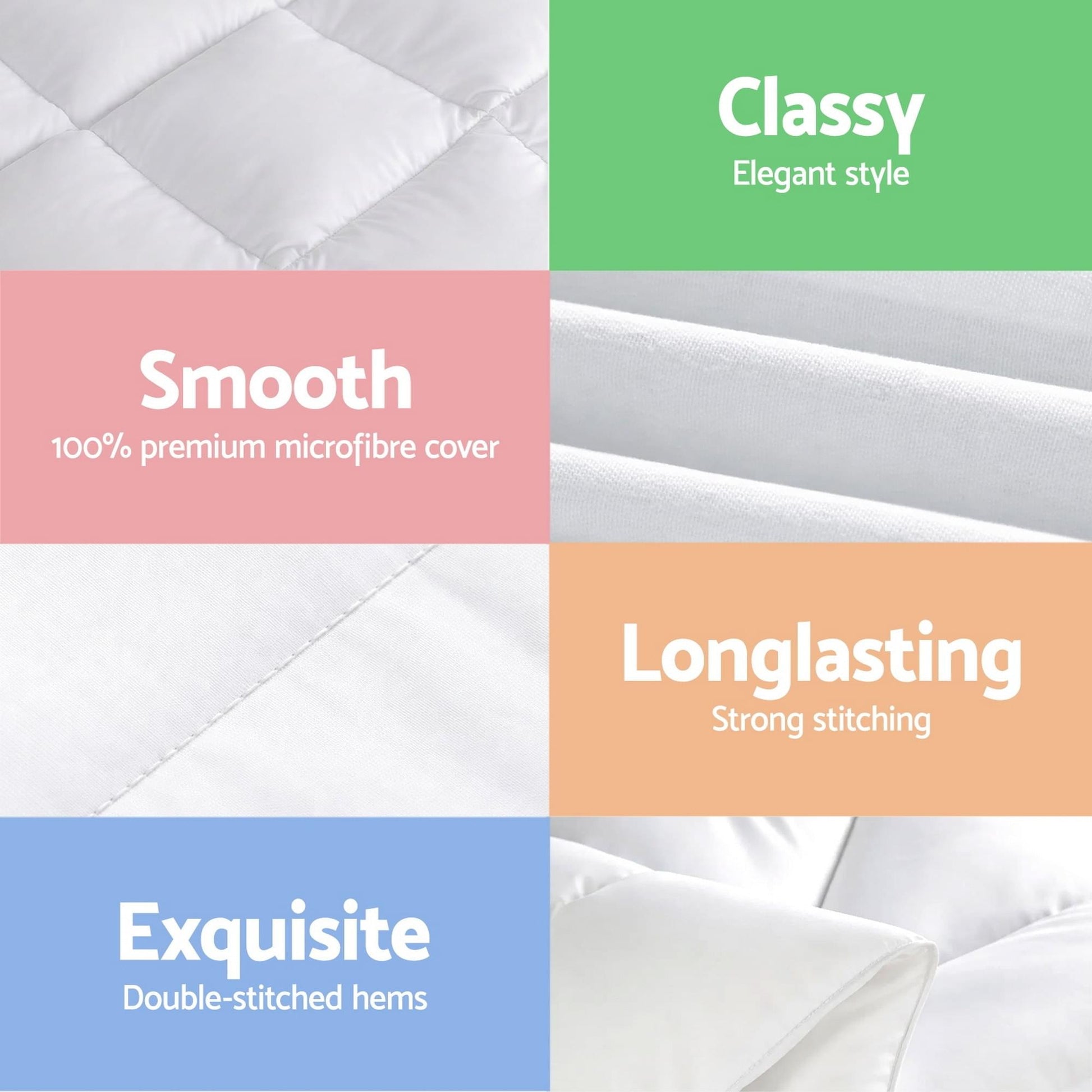 White quilt fabric close-up showing smooth cover texture and strong stitched seams