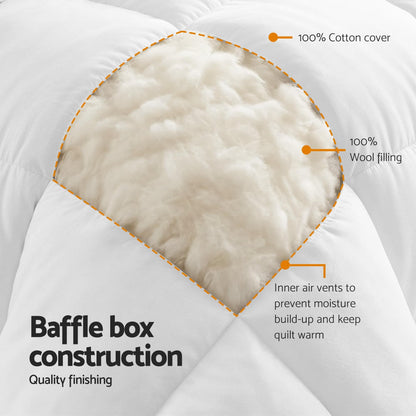 Giselle wool quilt doona close-up: baffle box construction with wool filling