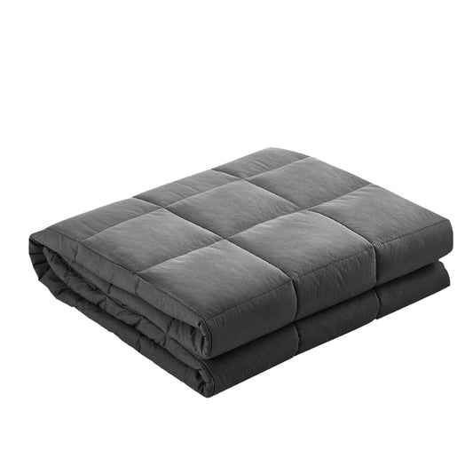 Dark gray weighted blanket folded with quilted rectangular sections