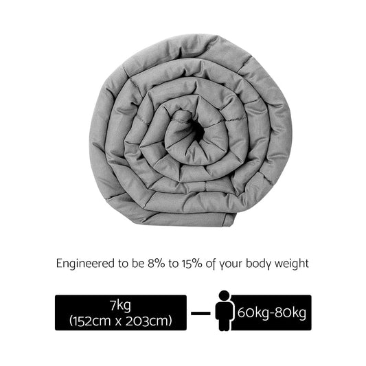 Weighted blanket in gray, rolled design showing internal channels