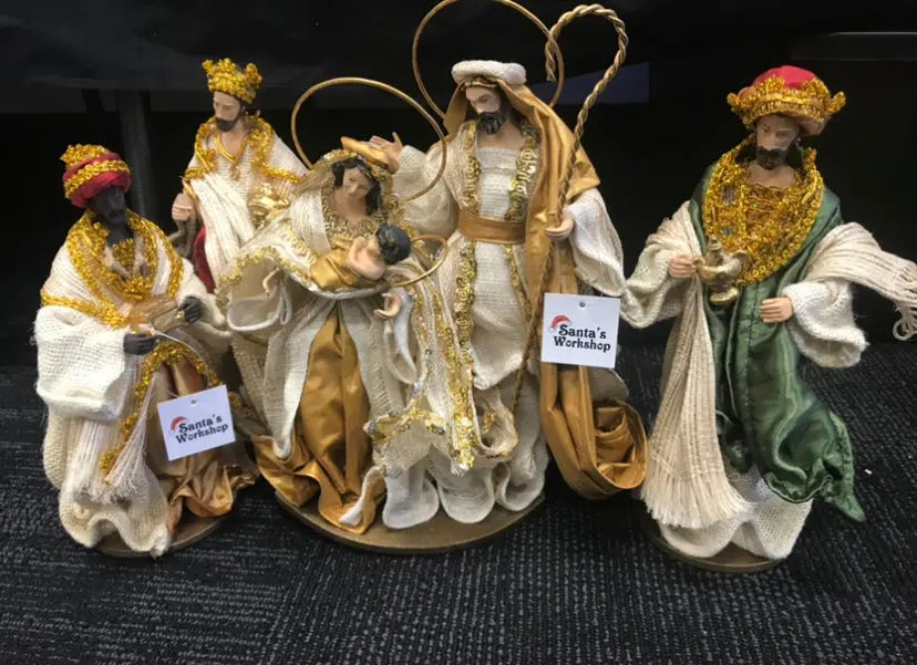 Gold Handmade Christmas Nativity Scene with Manger 25–30cm | Religious Holy Family Christmas Tabletop Decorationm