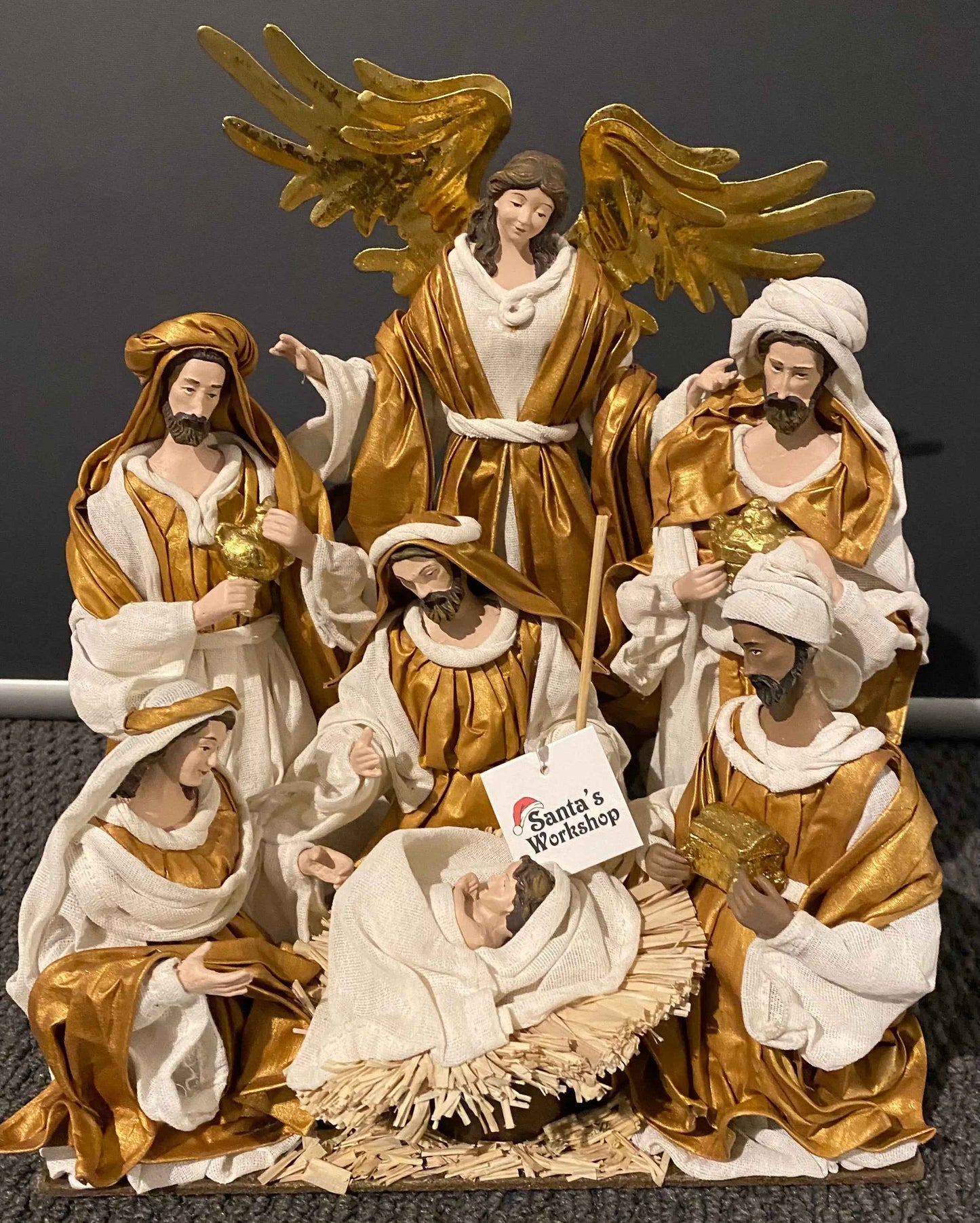 Gold Handmade Christmas Nativity Set with Manger 30–40cm – Religious Holy Family Holiday Decoration (one piece)