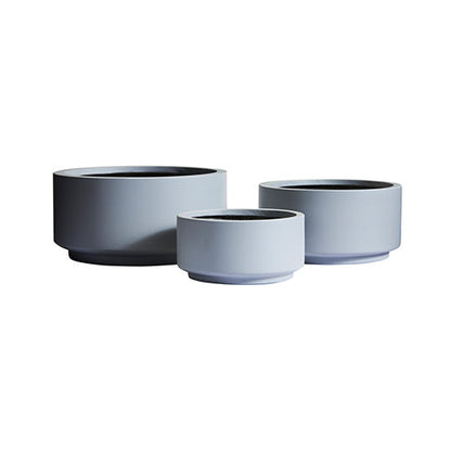 Round plant pot set with three nested pots, dark gray and light gray