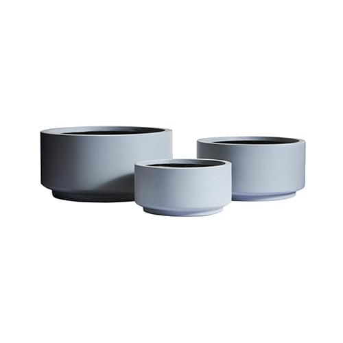 Round plant pot set with three nested pots, dark gray and light gray