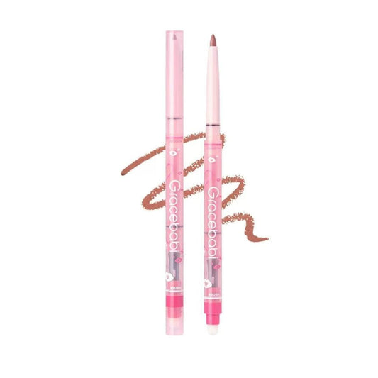 Matte plumping lip liner pencils in soft pink nude shade, slim twist-up tubes