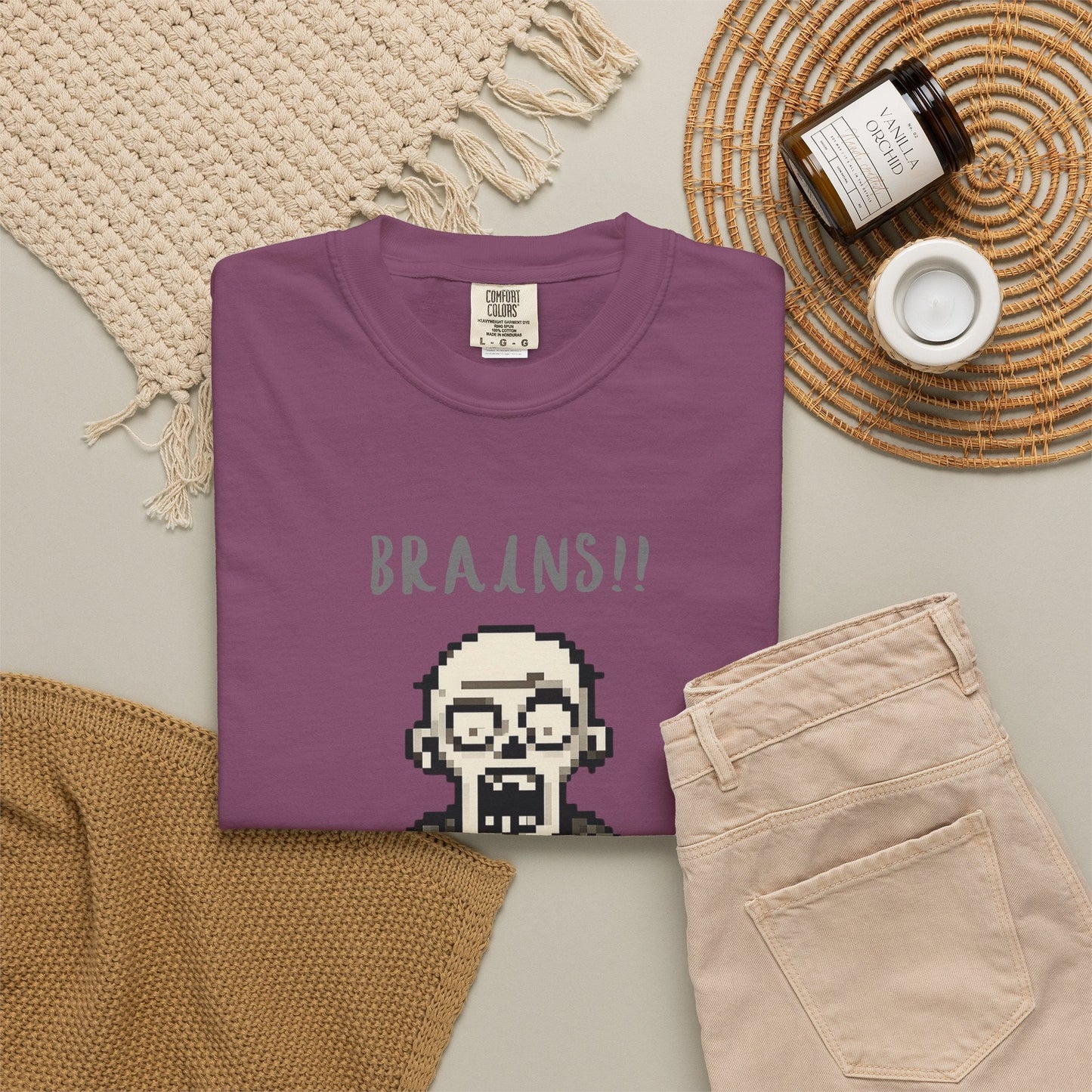 Pixel Zombie 'BRAINS!!' T-Shirt  By Aprasi