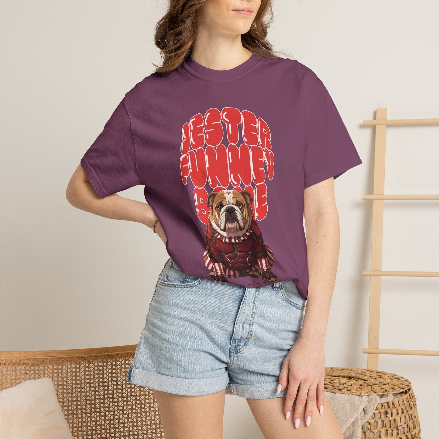 MissChiff Tees Bulldog Jester Graphic T-Shirt | Funny Bone Retro Dog Tee  Unisex Comfort Colors