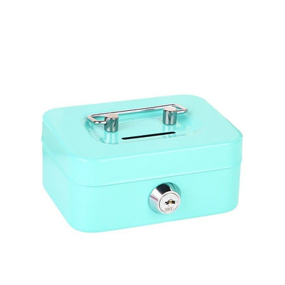 Green Lockable Metal Cash Box with Coin Slot Portable Money Storage Box Small Savings Bank Key Lock Cash Holder Organiser for Coins Notes Home Office Use 115x85x58mm