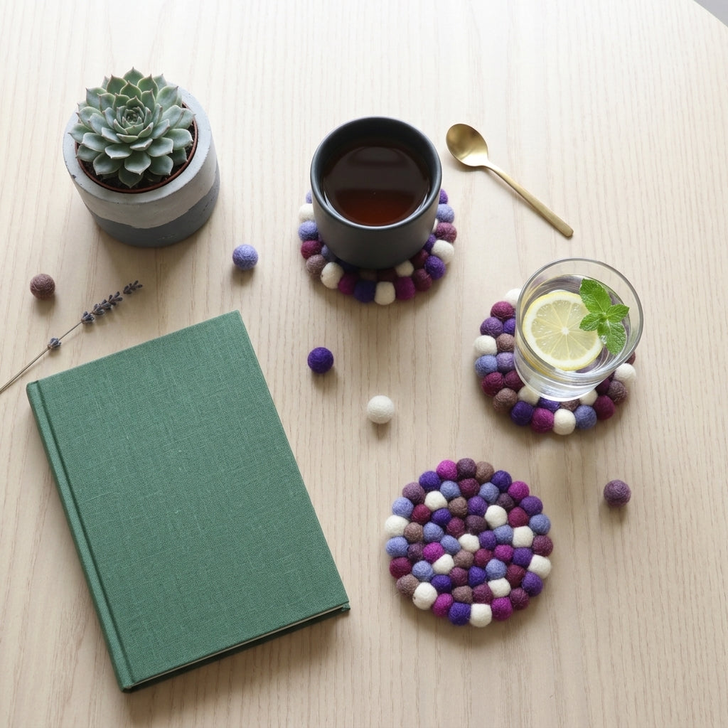 Plum Violet / Purple Wool Felt Coasters – Set of 4