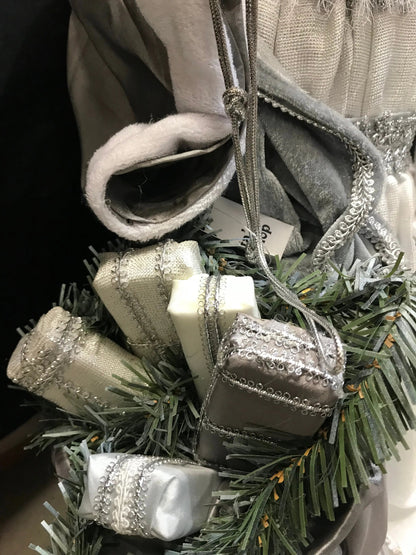 55cm Grey & White Standing Santa Claus Christmas Ornament – Luxury Holiday Home Decoration