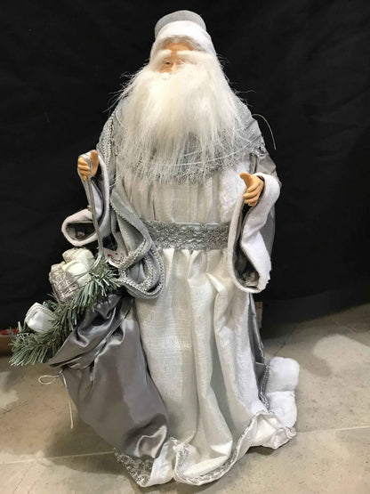 55cm Grey & White Standing Santa Claus Christmas Ornament – Luxury Holiday Home Decoration