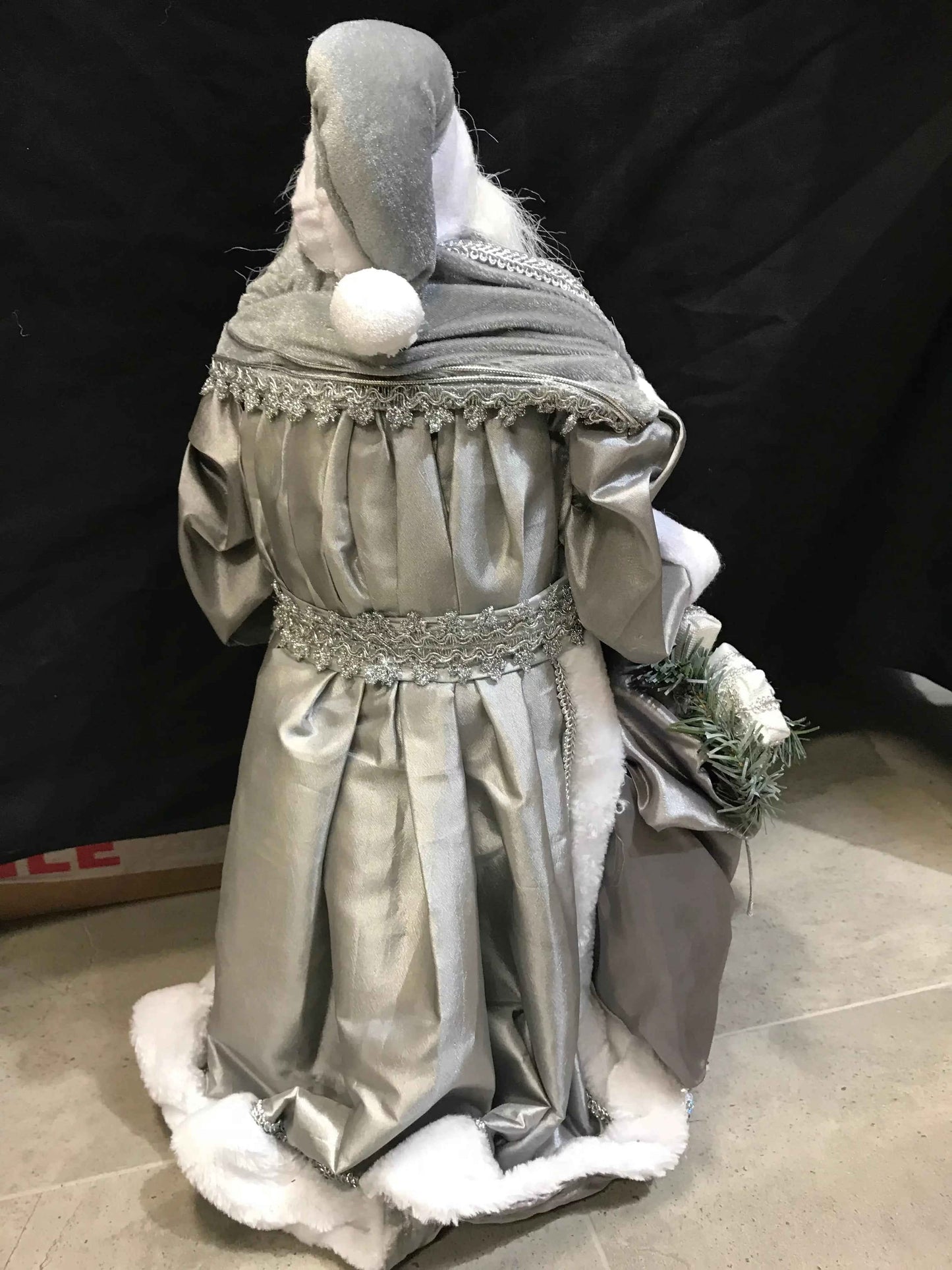 55cm Grey & White Standing Santa Claus Christmas Ornament – Luxury Holiday Home Decoration
