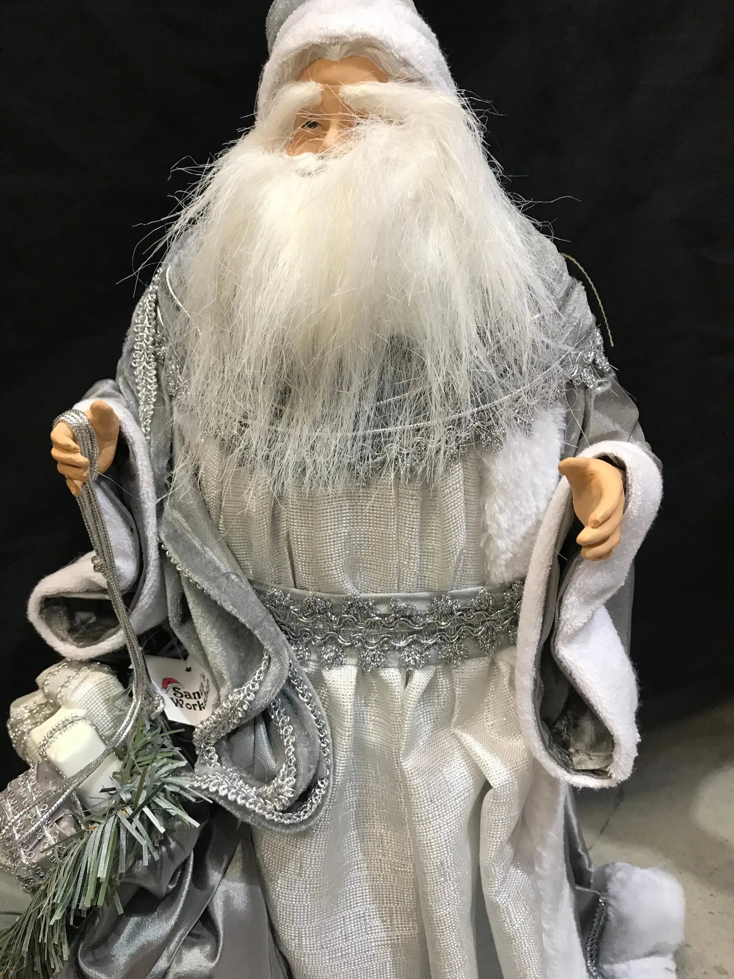 55cm Grey & White Standing Santa Claus Christmas Ornament – Luxury Holiday Home Decoration