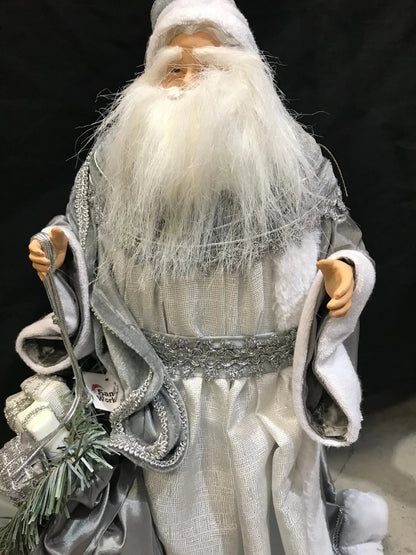 55cm Grey & White Standing Santa Claus Christmas Ornament – Luxury Holiday Home Decoration