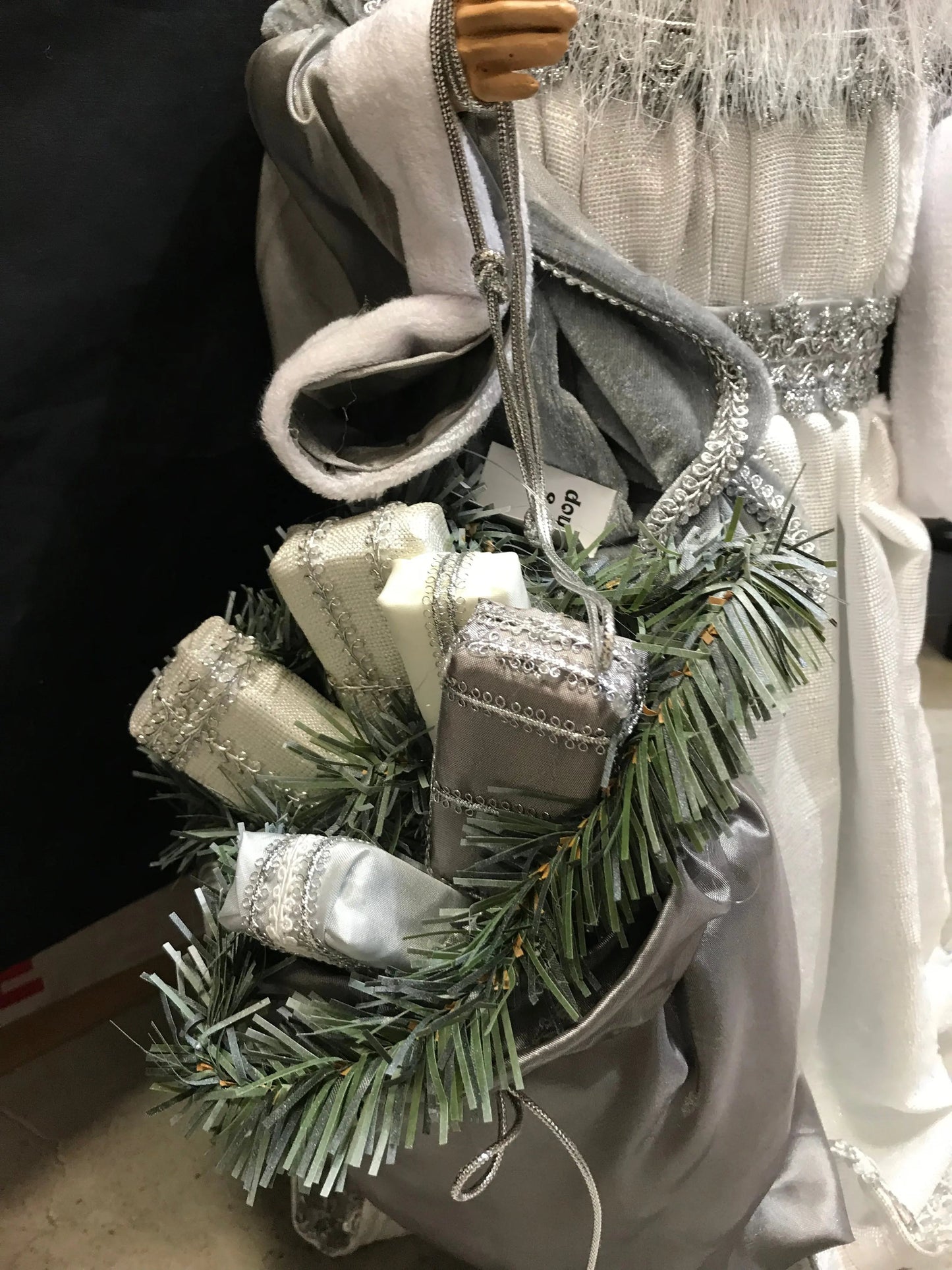 55cm Grey & White Standing Santa Claus Christmas Ornament – Luxury Holiday Home Decoration