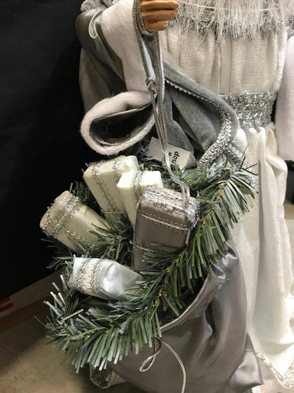 55cm Grey & White Standing Santa Claus Christmas Ornament – Luxury Holiday Home Decoration