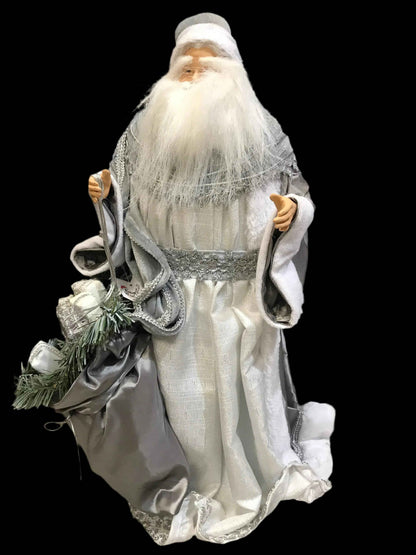 55cm Grey & White Standing Santa Claus Christmas Ornament – Luxury Holiday Home Decoration