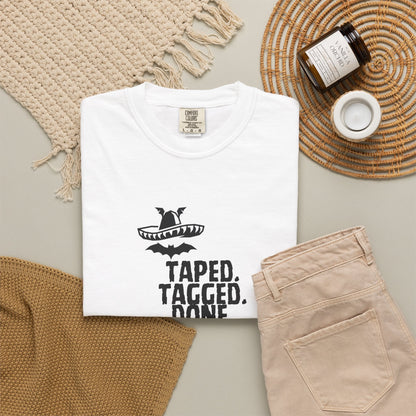 The Midnight Mariachi Taped Tagged Done Graphic Tee  Bat Sombrero Heavyweight Cotton Shirt