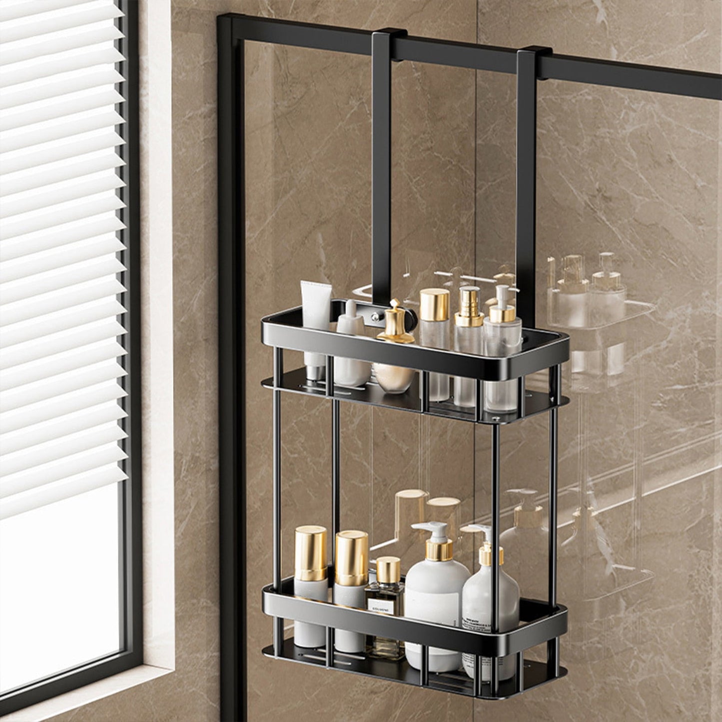 Grrvtrz 2-Tier Hanging Shower Caddy Over The Door Large Capacity Hanging Shower Organizer Sturdy Rust Proof Shelf Basket Storage Rack No Drilling,Bathroom Decor,Bathroom Accessories 15.75*6.69*2.76 A