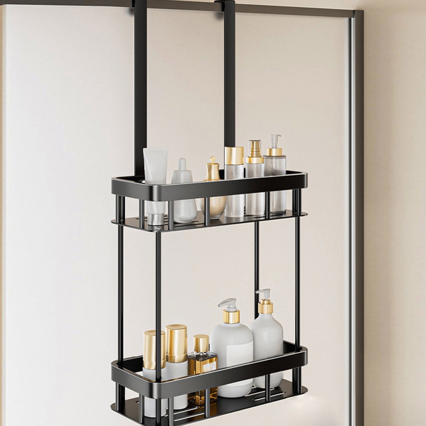 Grrvtrz 2-Tier Hanging Shower Caddy Over The Door Large Capacity Hanging Shower Organizer Sturdy Rust Proof Shelf Basket Storage Rack No Drilling,Bathroom Decor,Bathroom Accessories 15.75*6.69*2.76 A