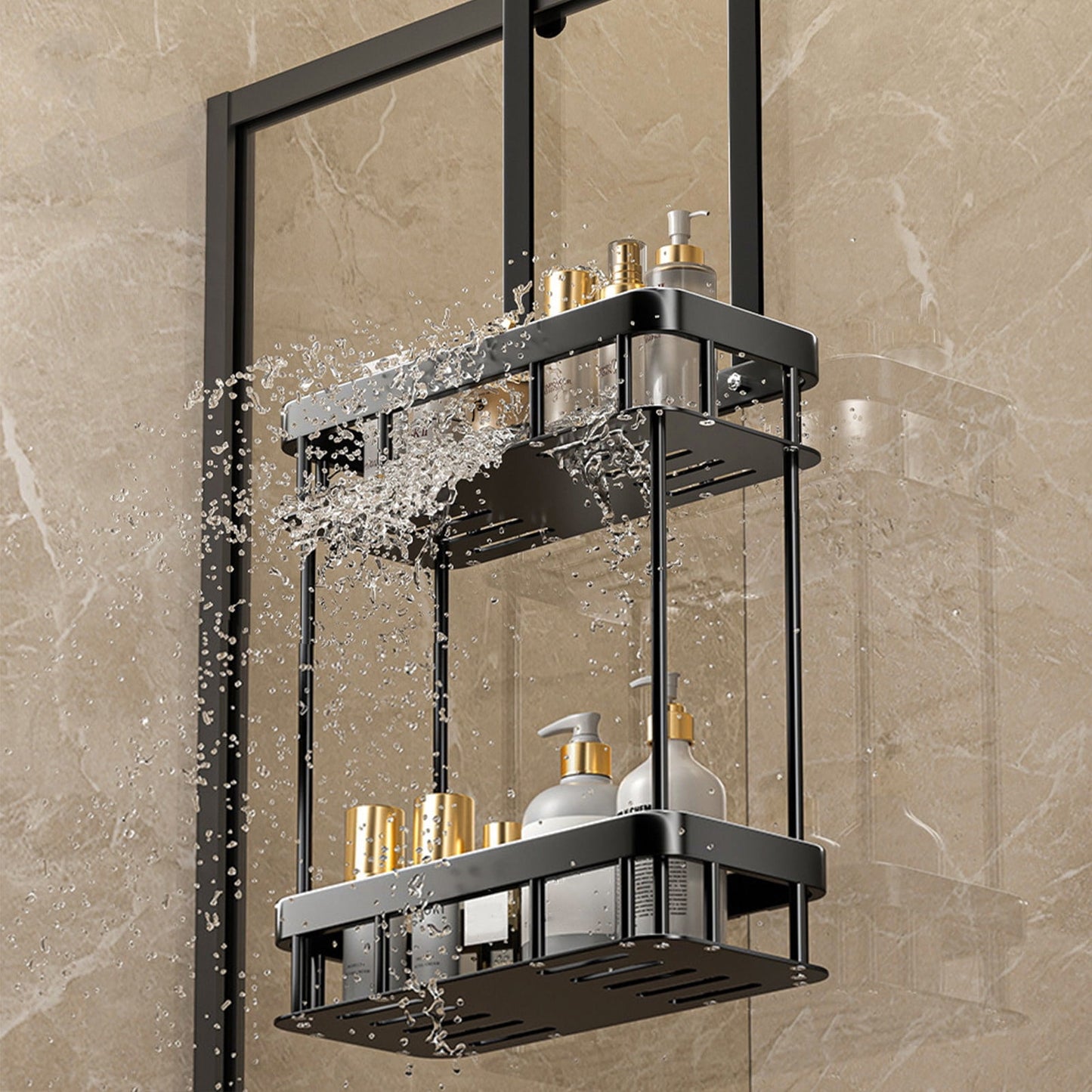 Grrvtrz 2-Tier Hanging Shower Caddy Over The Door Large Capacity Hanging Shower Organizer Sturdy Rust Proof Shelf Basket Storage Rack No Drilling,Bathroom Decor,Bathroom Accessories 15.75*6.69*2.76 A