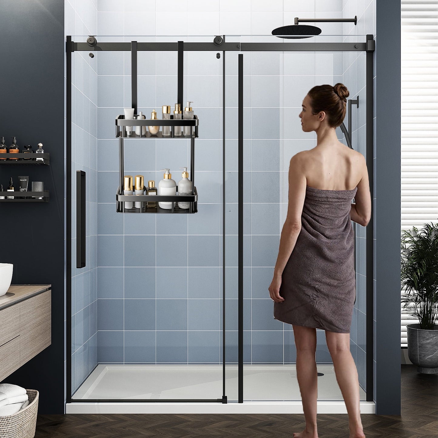 Grrvtrz 2-Tier Hanging Shower Caddy Over The Door Large Capacity Hanging Shower Organizer Sturdy Rust Proof Shelf Basket Storage Rack No Drilling,Bathroom Decor,Bathroom Accessories 15.75*6.69*2.76 A