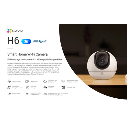 EZVIZ H6 Smart Home Wi-Fi Camera – Full-Coverage Security with Crystal-Clear 3K Resolution Indoor Camera