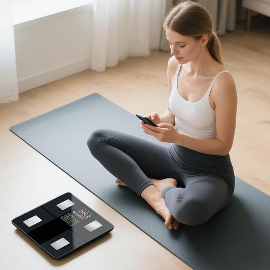 HALO smart body scale on the floor with display area