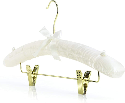 HANGERWORLD ivory satin padded hanger with bow and non-slip clip bars